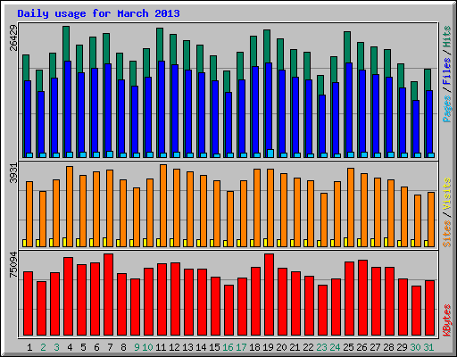 Daily usage for March 2013